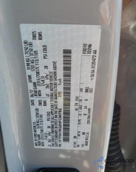 2017 Ford F150 Raptor z USA, uszkodzony, nr VIN 1FTFW1RG2HFC90782